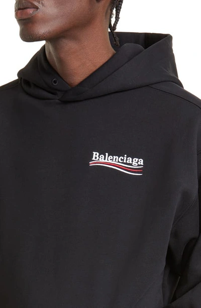 Shop Balenciaga Campaign Embroidered Logo Medium Fit Cotton Hoodie In Black/ White