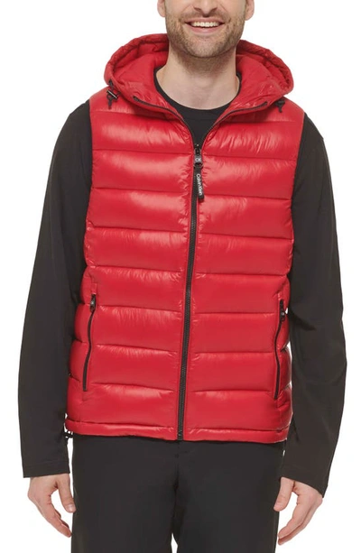 Shop Calvin Klein Hooded Puffer Vest In Deep Red