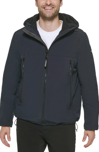 Shop Calvin Klein Faux Shearling Lined Windbreaker Jacket In True Navy