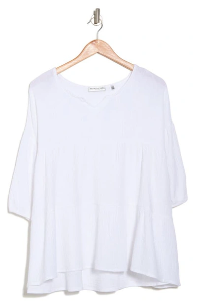 Shop Patrizia Luca Split Neck Long Sleeve Gauze Top In White