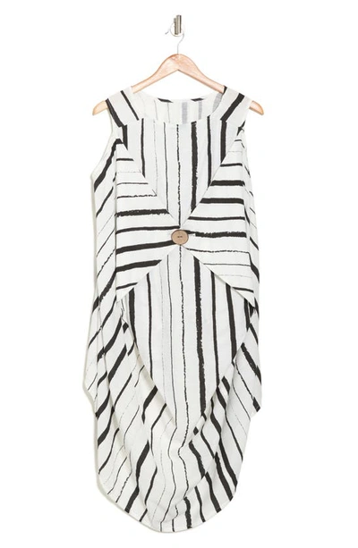 Shop Patrizia Luca Scoop Neck Sleeveless Dot Stripe Print Dress In White Stripe