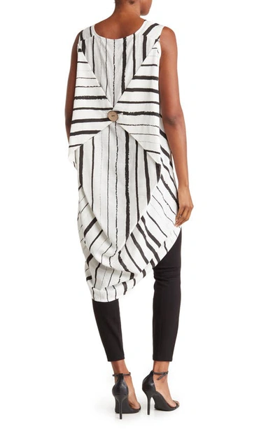 Shop Patrizia Luca Scoop Neck Sleeveless Dot Stripe Print Dress In White Stripe