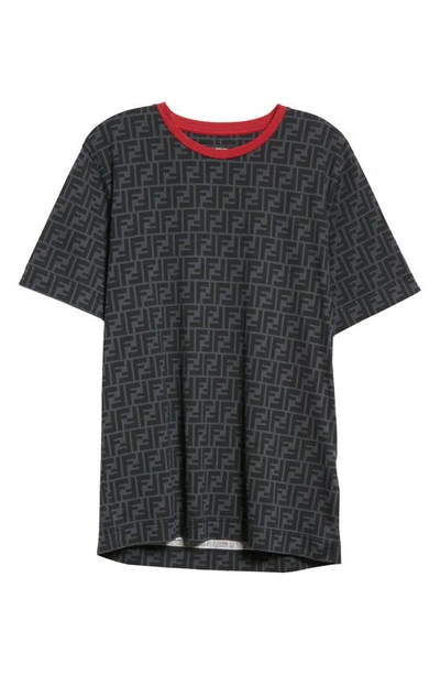 Shop Fendi Ff Logo Print Cotton T-shirt In Anthracite/ Rosso