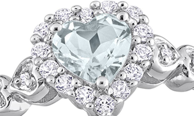 Delmar Sterling Silver, Created White Sapphire, & Created Blue Sapphire Heart Ring In Blue