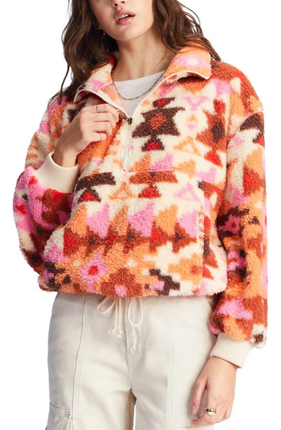 Shop Billabong Time Off Faux Fur Half Zip Pullover In Canyon Sunset