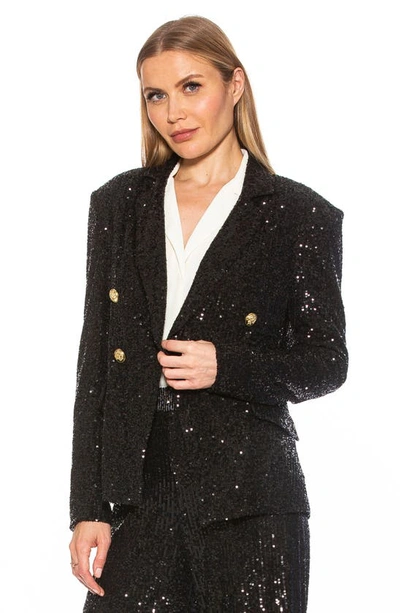 Alexia Admor Abbi Longline Double Breasted Sequin Blazer In Black