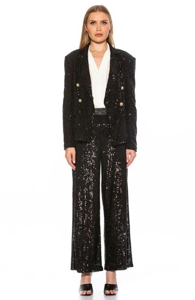 Alexia Admor Abbi Longline Double Breasted Sequin Blazer In Black