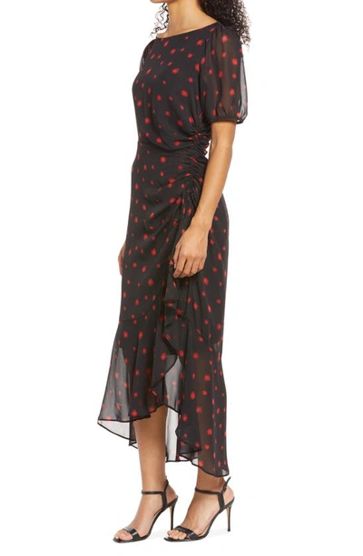 Julia Jordan Ruched High-low Midi Dress In Black Multi