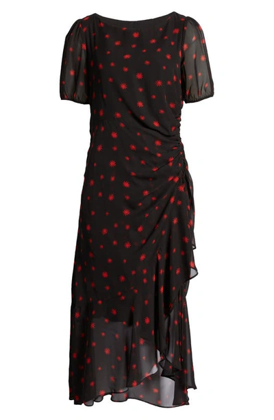 Julia Jordan Ruched High-low Midi Dress In Black Multi