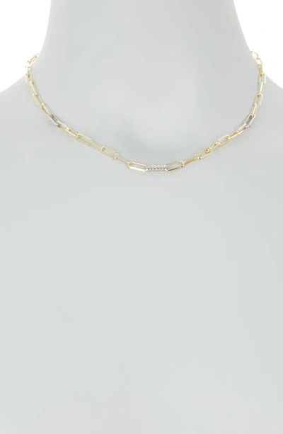 Meshmerise 18k White Gold Plated Diamond Paperclip Chain Necklace In Yellow Gold