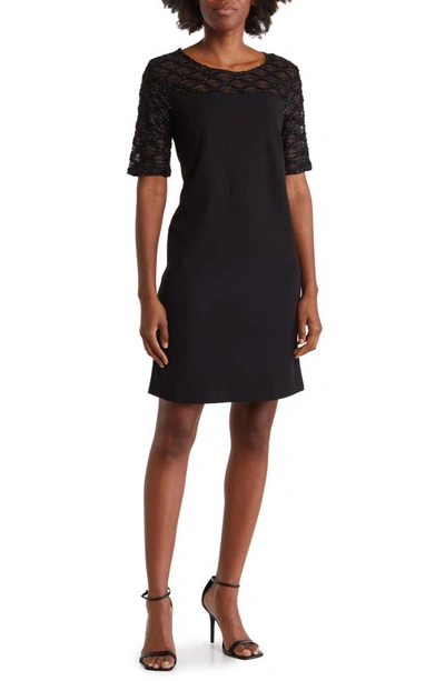 Shop Nina Leonard Elbow Sleeve Shealth Novelty Knit Dress In Black