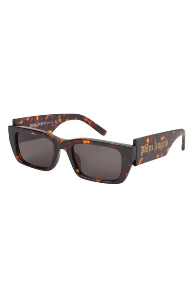 Shop Palm Angels Palm Rectangle Sunglasses In Havana Dark Grey