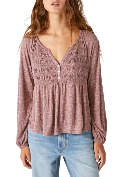 Shop Lucky Brand Floral Smocked Henley Top In Mauve Multi