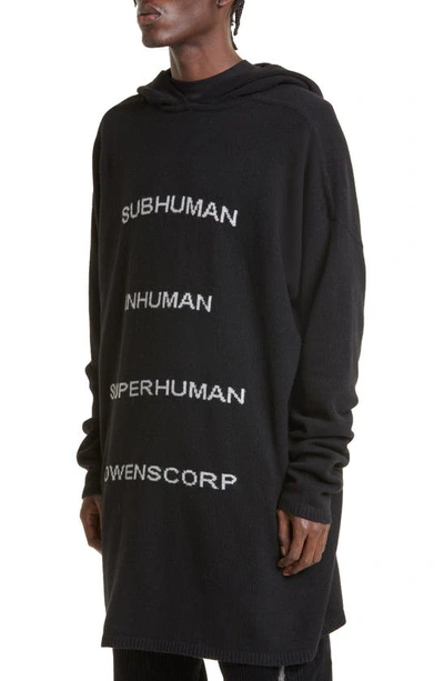 Shop Rick Owens Tommy Oversize Cashmere & Wool Intarsia Hoodie In Black/ Pearl
