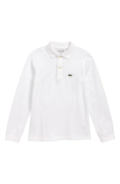 Shop Lacoste Solid Long Sleeve Polo In White