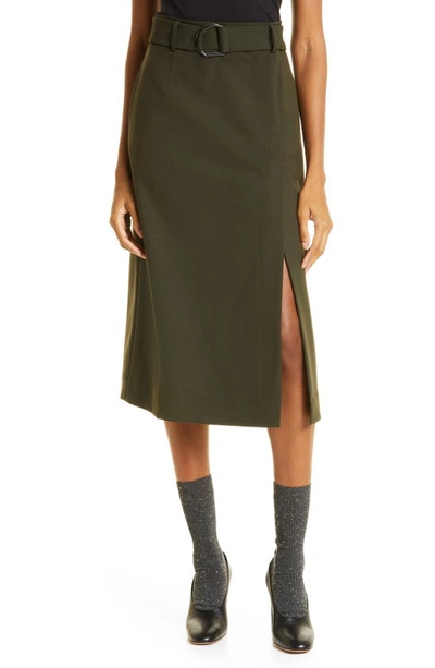 Shop Jason Wu Belted Side Slit Skirt In Deep Rosemary