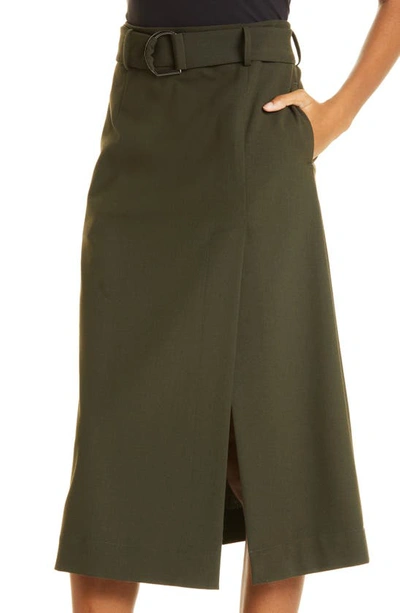 Shop Jason Wu Belted Side Slit Skirt In Deep Rosemary