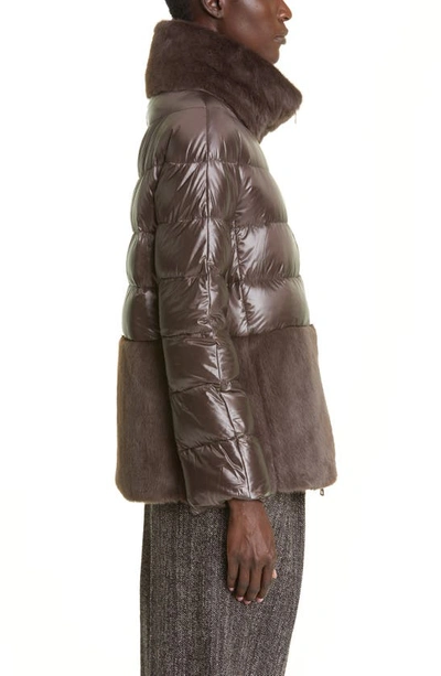 Shop Herno Ultralight Down Puffer Jacket With Faux Fur Trim In Marrone Scuro