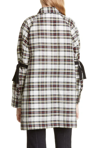 Shop Ganni Oversize Check Linen & Silk Shirt In Check Egret