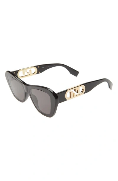 Shop Fendi The  O'lock 52mm Geometric Sunglasses In Shiny Black / Smoke