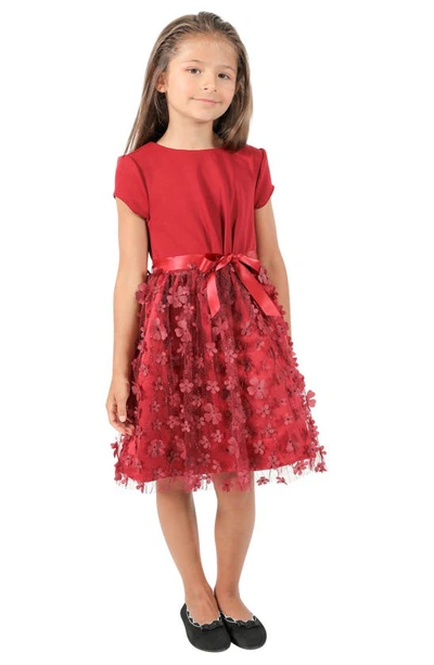 Shop Little Angels Kids' 3d Floral Mesh Dress In Red