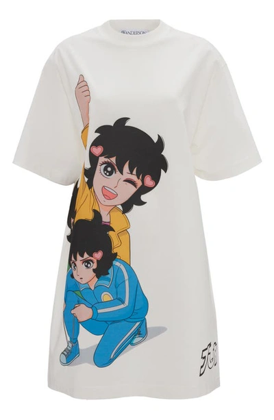 Shop Jw Anderson X 'run Hany' Cotton Graphic T-shirt Dress In White