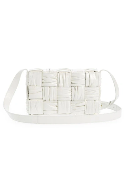 Shop Bottega Veneta Cassette Plissé Intrecciato Leather Crossbody Bag In White/ Brass