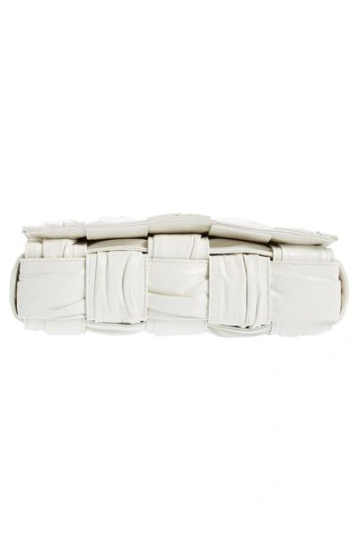 Shop Bottega Veneta Cassette Plissé Intrecciato Leather Crossbody Bag In White/ Brass