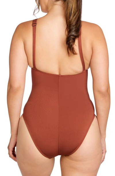 Shop Robin Piccone Ava Plunge Underwire One-piece Swimsuit In Sepia