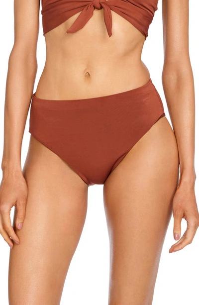 Shop Robin Piccone Ava High Waist Bikini Bottoms In Sepia