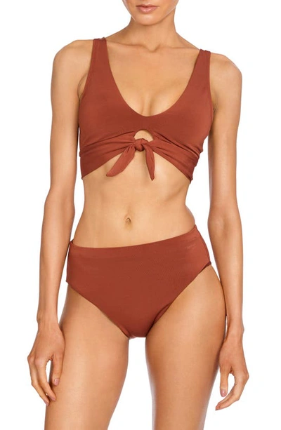 Shop Robin Piccone Ava High Waist Bikini Bottoms In Sepia