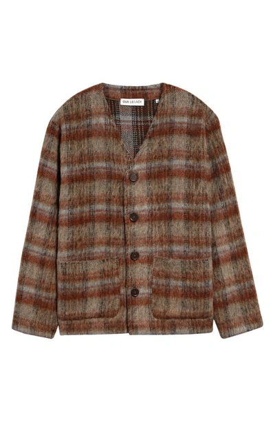 Shop Our Legacy Check V-neck Wool & Alpaca Blend Cardigan In Ament Check Mohair
