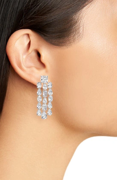Shop Nadri Shine On Triple Linear Drop Earrings In Rhodium