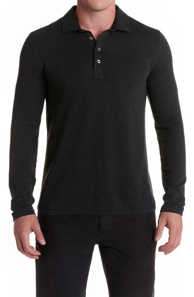 Shop Billy Reid Long Sleeve Cotton Blend Knit Polo In Jet Black