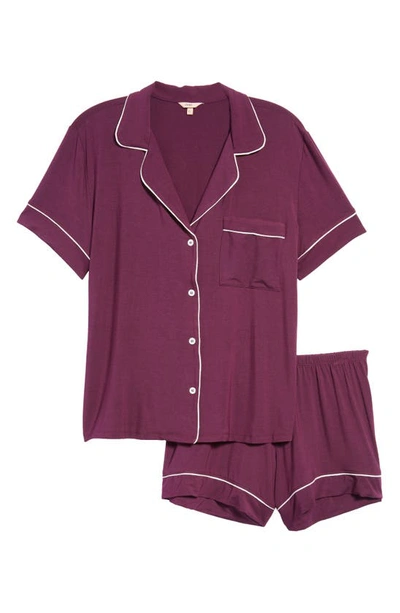 Shop Eberjey Gisele Relaxed Jersey Knit Short Pajamas In Plum/ Ivory
