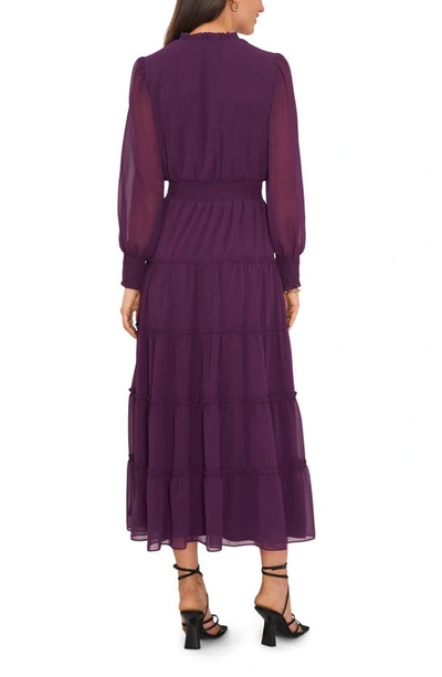 1.state Tie Neck Long Sleeve Tiered Maxi Dress In Plum Purple