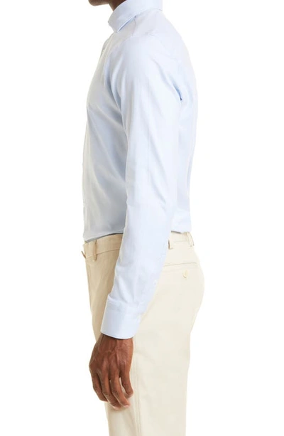 Shop Canali Impeccable Textured Stretch Cotton Dress Shirt In Blue