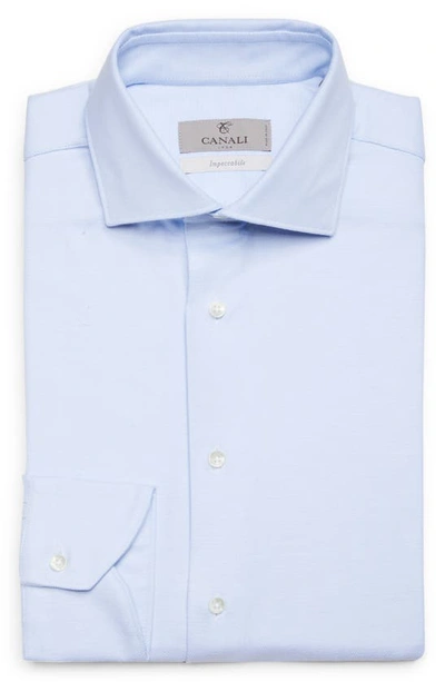 Shop Canali Impeccable Textured Stretch Cotton Dress Shirt In Blue