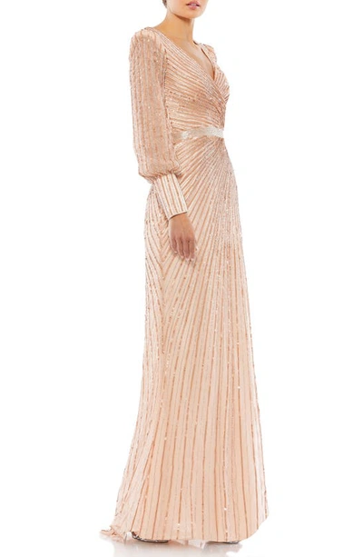 Shop Mac Duggal Sequin Long Sleeve Sheath Gown In Copper