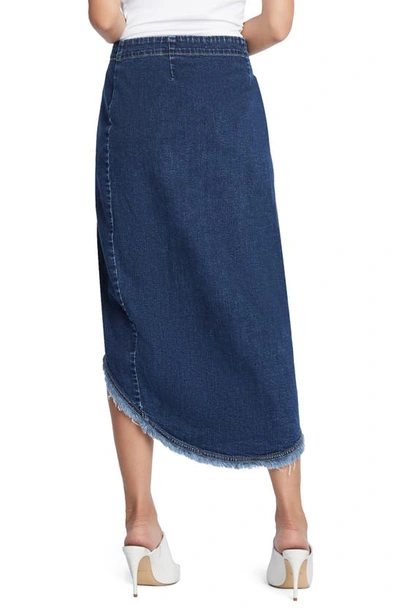 Wash Lab Denim Button Front Denim Faux Wrap Skirt In Shady Blue
