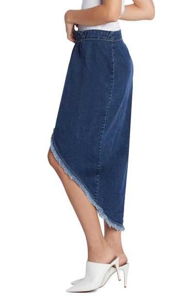 Wash Lab Denim Button Front Denim Faux Wrap Skirt In Shady Blue