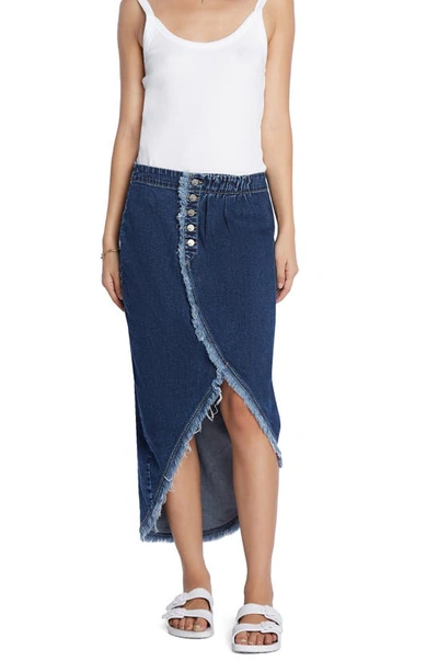 Wash Lab Denim Button Front Denim Faux Wrap Skirt In Shady Blue