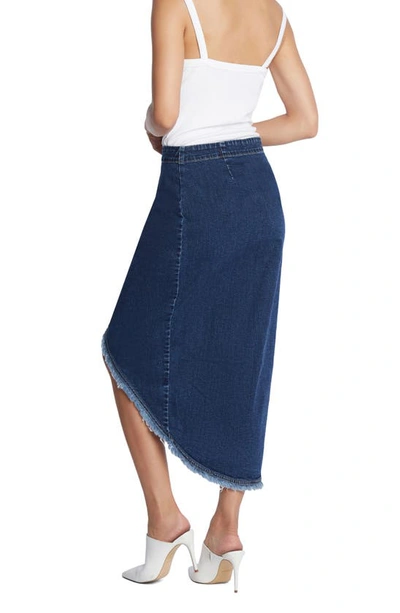 Wash Lab Denim Button Front Denim Faux Wrap Skirt In Shady Blue