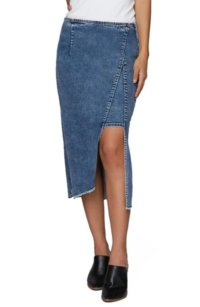 Shop Wash Lab Denim Asymmetric Denim Midi Skirt In Soft Blue