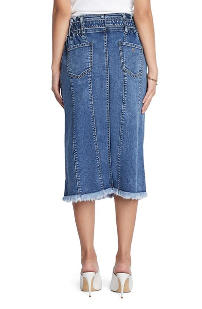 Wash Lab Denim Tie Waist Raw Hem Denim Skirt In Storm Blue