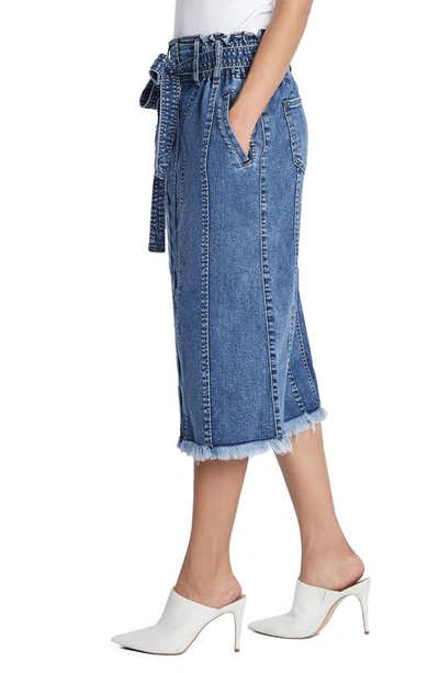 Wash Lab Denim Tie Waist Raw Hem Denim Skirt In Storm Blue