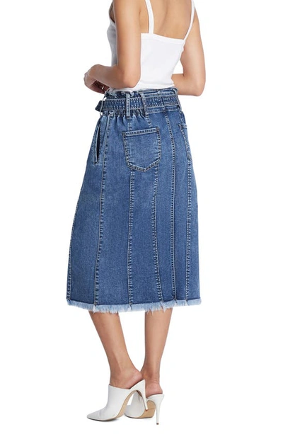 Wash Lab Denim Tie Waist Raw Hem Denim Skirt In Storm Blue