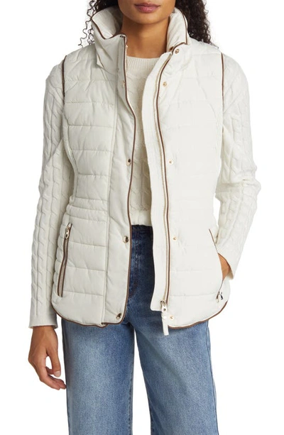 Shop Joules Melford Quilted Vest With Faux Fur Trim In Winter White
