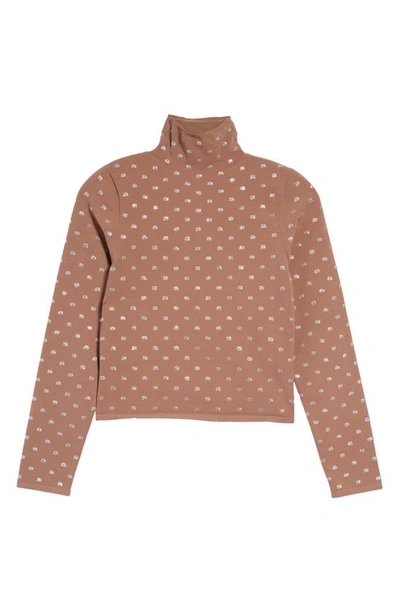 Shop Alexander Wang Crystal Logo Turtleneck Sweater In Dark Rose Beige