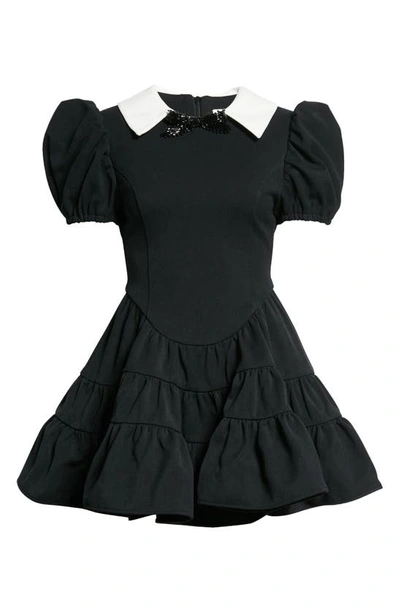 Shop Shushu-tong Embellished Puff Sleeve Minidress In Black